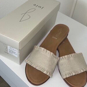 Joie Beige Ruffle Slide Sandals